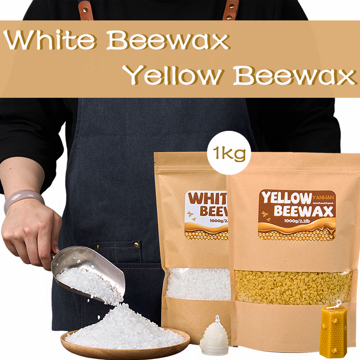 Candle Making Material Wholesale - 1Kg Yellow and White Beeswax Pure