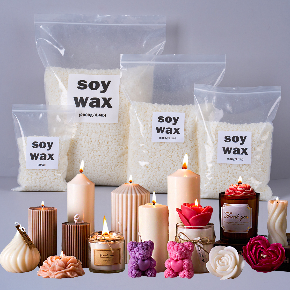 200g/500g/1000g/2000g Soy Wax  - огляд і ціна Candle Making Material Wholesale